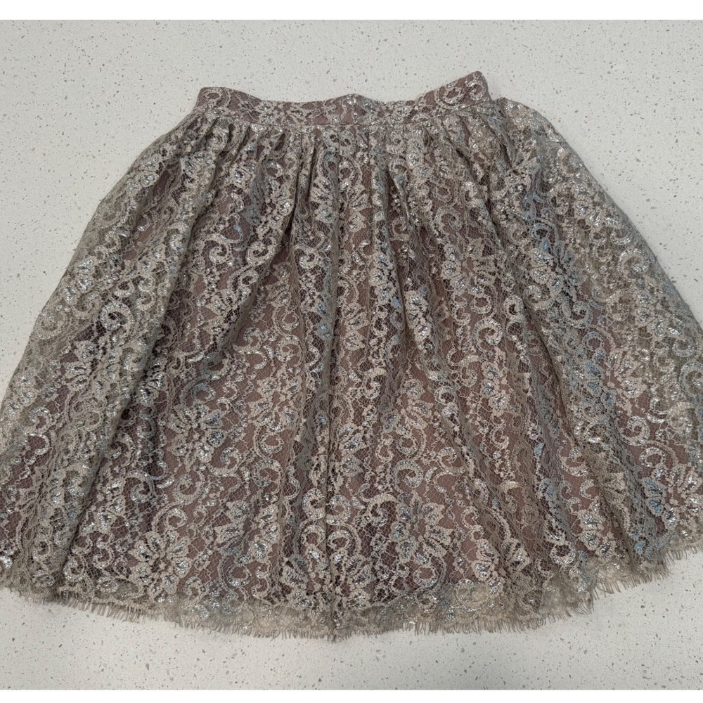 HD in Paris Skirt Women 2 Mauve Silver Excellent Metallic‎ Lace Anthropologie